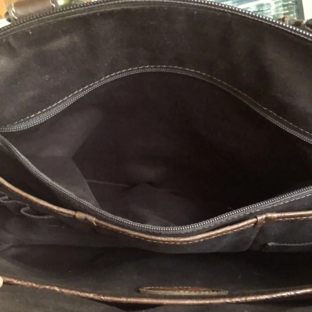 Fossil Brown Leather Briefcase Messenger Travel Crossbody Bag Double handle